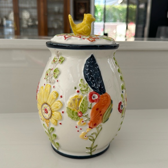 Anthropologie Bird Floral Biscuit Jar